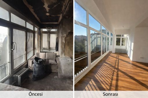 Yangın sonrası boya badana - Öncesi ve Sonrası