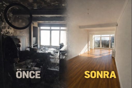 Yangın sonrası temizlik ve boyama - Öncesi ve Sonrası