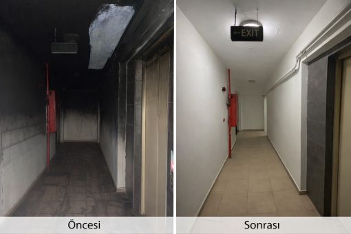 Yangın sonrası merdiven boyama - Öncesi ve Sonrası